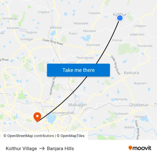 Kolthur Village to Banjara Hills map