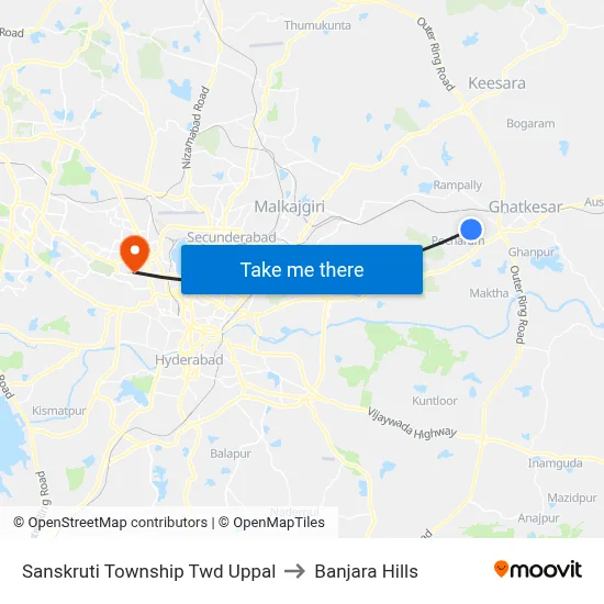 Sanskruti Township Twd Uppal to Banjara Hills map