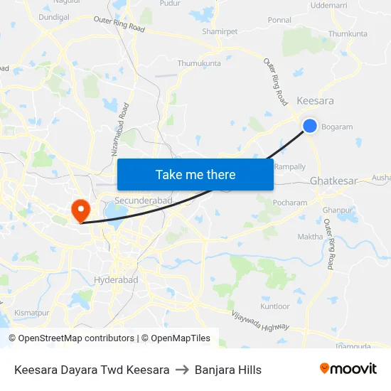 Keesara Dayara  Twd Keesara to Banjara Hills map