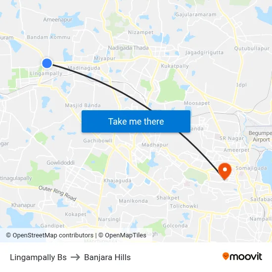 Lingampally Bs to Banjara Hills map