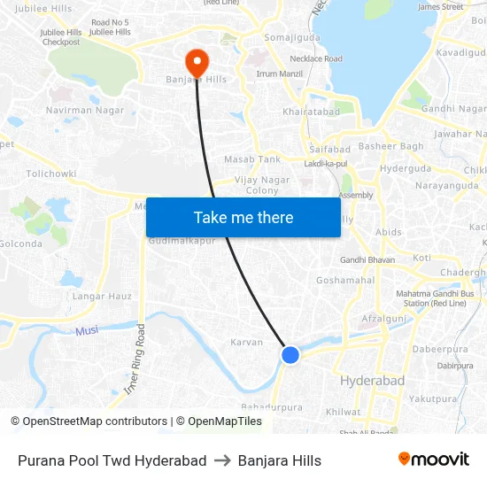 Purana Pool Twd Hyderabad to Banjara Hills map