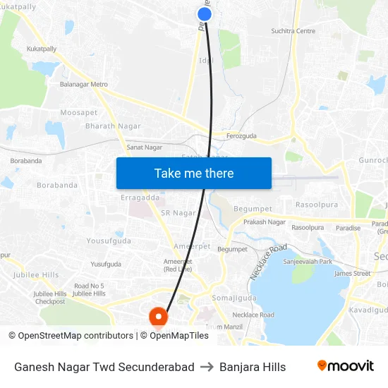 Ganesh Nagar Twd Secunderabad to Banjara Hills map