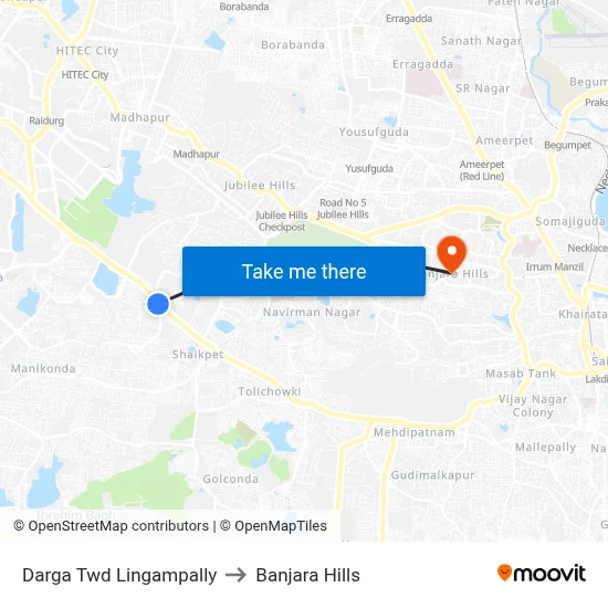 Darga Twd Lingampally to Banjara Hills map