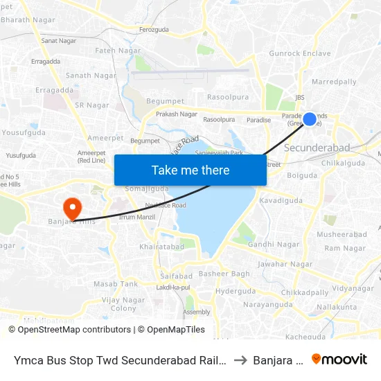 Ymca Bus Stop Twd Secunderabad  Railway Station to Banjara Hills map