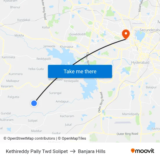 Kethireddy Pally Twd Solipet to Banjara Hills map
