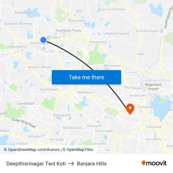 Deepthisrinagar  Twd Koti to Banjara Hills map