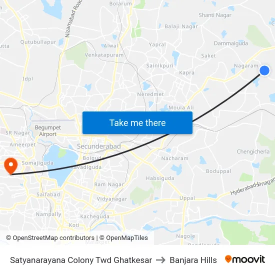 Satyanarayana Colony Twd Ghatkesar to Banjara Hills map