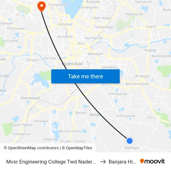 Mvsr Engineering College Twd Nadergul to Banjara Hills map