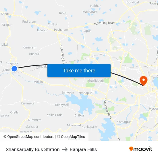 Shankarpally Bus Station to Banjara Hills map