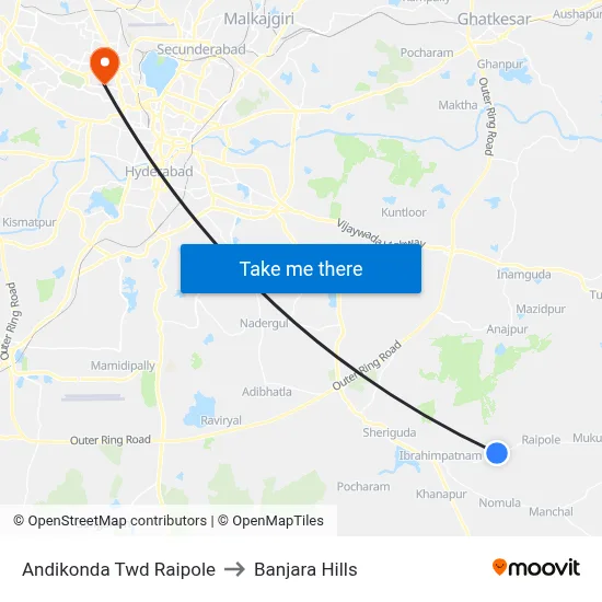 Andikonda Twd Raipole to Banjara Hills map