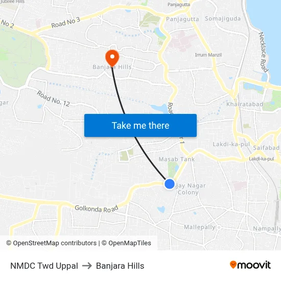 NMDC Twd Uppal to Banjara Hills map