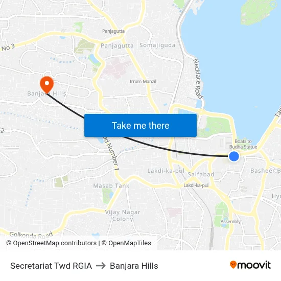 Secretariat Twd RGIA to Banjara Hills map