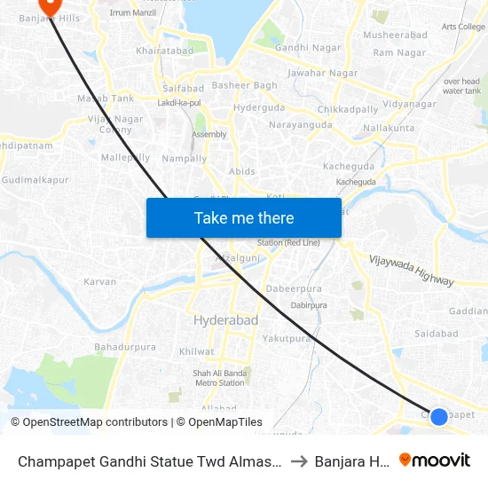 Champapet Gandhi Statue Twd Almasguda to Banjara Hills map