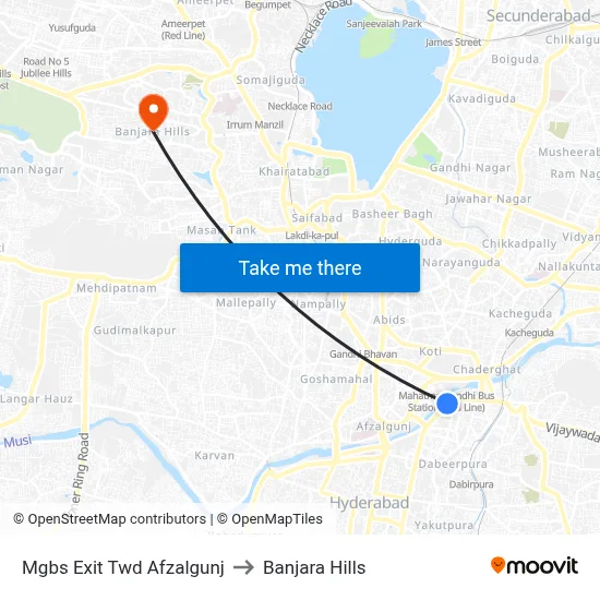 Mgbs Exit Twd Afzalgunj to Banjara Hills map