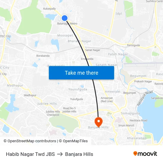 Habib Nagar Twd JBS to Banjara Hills map