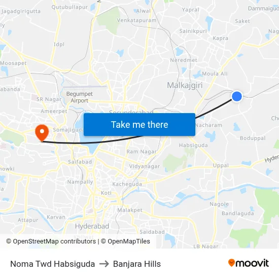 Noma Twd Habsiguda to Banjara Hills map