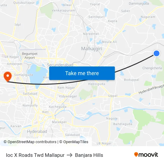 Ioc X Roads Twd Mallapur to Banjara Hills map