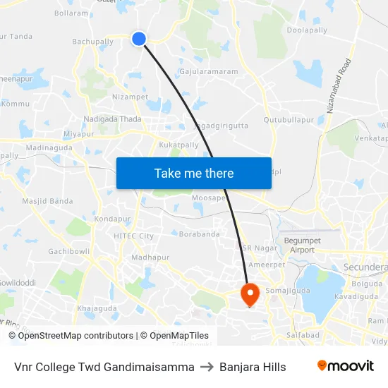 Vnr College Twd Gandimaisamma to Banjara Hills map