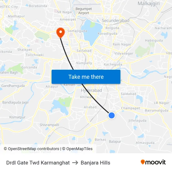 Drdl Gate Twd Karmanghat to Banjara Hills map