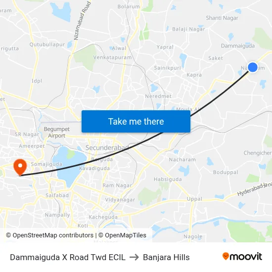 Dammaiguda X Road Twd ECIL to Banjara Hills map