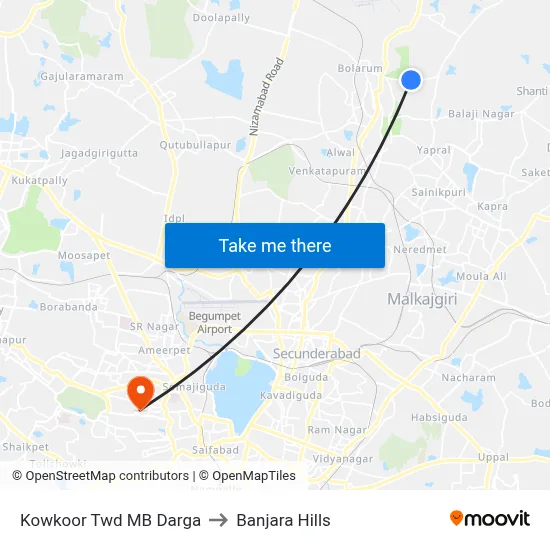 Kowkoor Twd MB Darga to Banjara Hills map