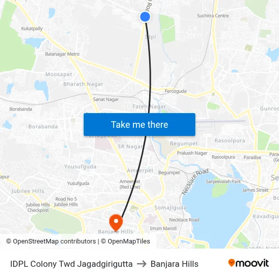 IDPL Colony Twd Jagadgirigutta to Banjara Hills map