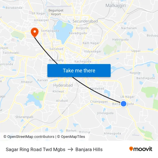 Sagar Ring Road Twd Mgbs to Banjara Hills map