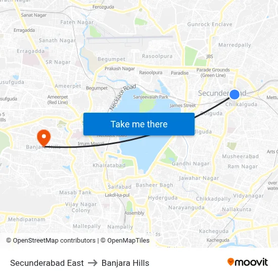 Secunderabad East to Banjara Hills map