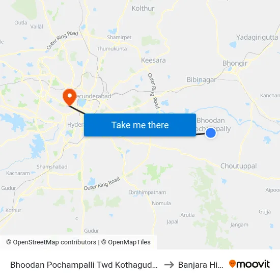 Bhoodan Pochampalli Twd Kothagudem to Banjara Hills map
