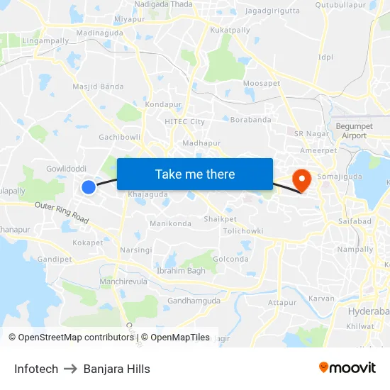 Infotech to Banjara Hills map