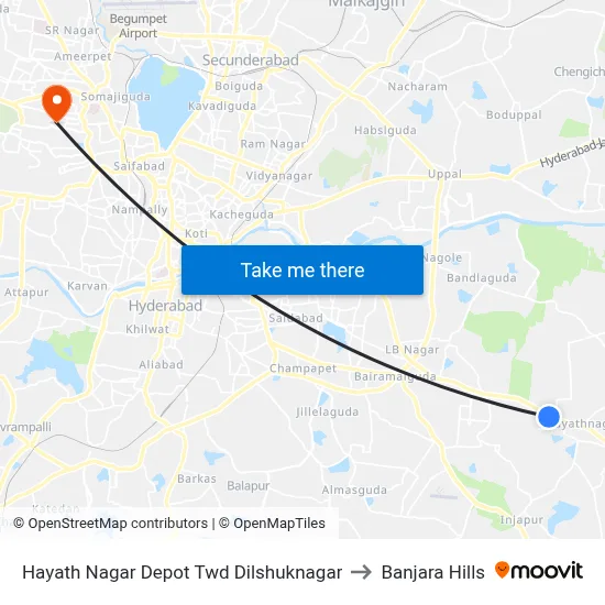 Hayath Nagar Depot Twd Dilshuknagar to Banjara Hills map