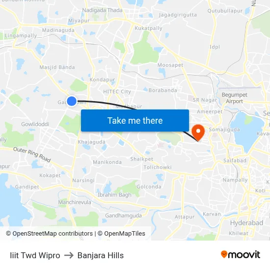 Iiit Twd Wipro to Banjara Hills map