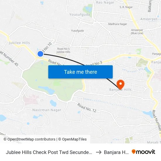Jublee Hills Check Post Twd Secunderabad to Banjara Hills map
