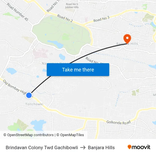 Brindavan Colony Twd Gachibowli to Banjara Hills map