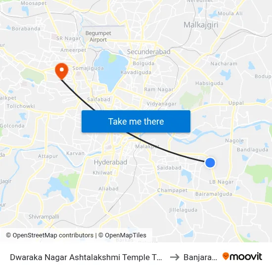 Dwaraka Nagar Ashtalakshmi Temple Twd Dilshuknagar to Banjara Hills map