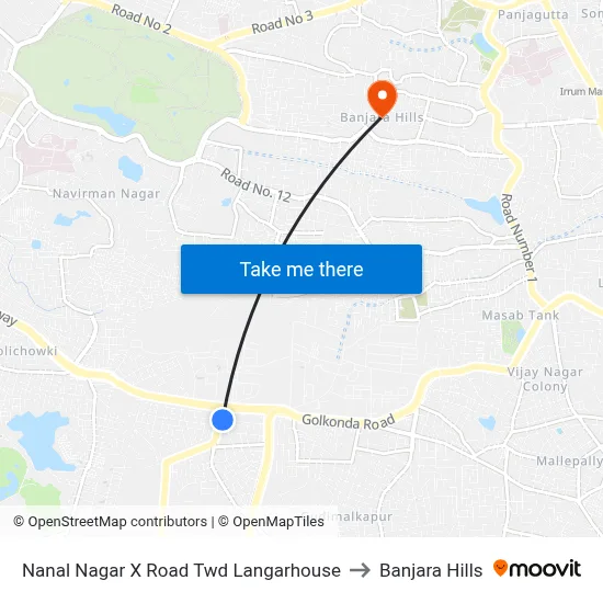 Nanal Nagar X Road Twd Langarhouse to Banjara Hills map