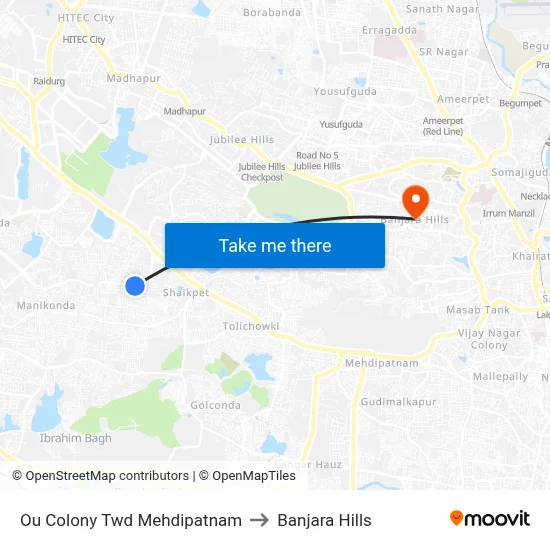 Ou Colony Twd Mehdipatnam to Banjara Hills map