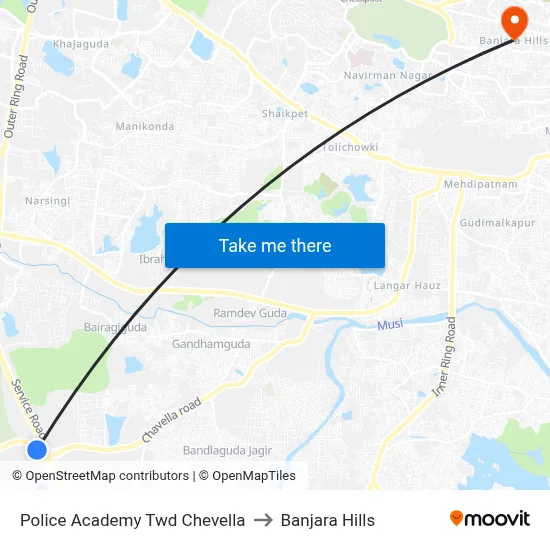 Police Academy Twd Chevella to Banjara Hills map