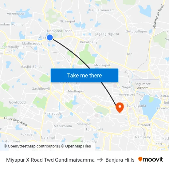 Miyapur X Road Twd Gandimaisamma to Banjara Hills map