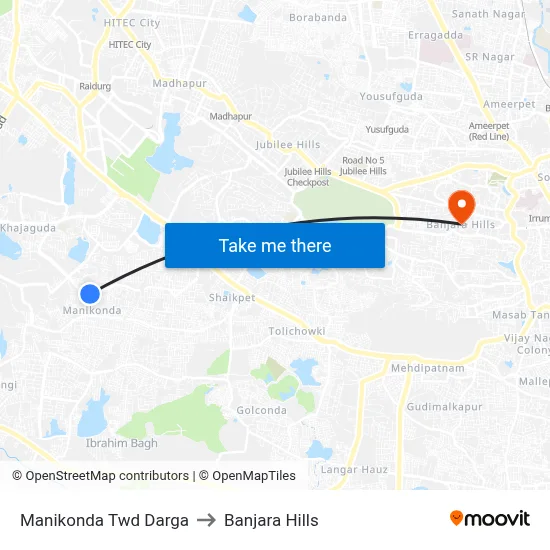 Manikonda Twd Darga to Banjara Hills map