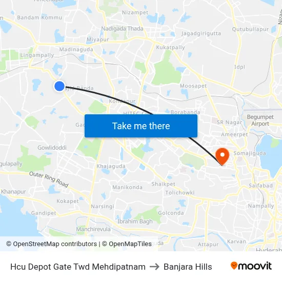 Hcu Depot Gate Twd Mehdipatnam to Banjara Hills map