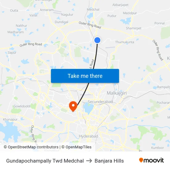 Gundapochampally Twd Medchal to Banjara Hills map