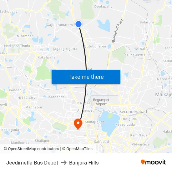 Jeedimetla Bus Depot to Banjara Hills map