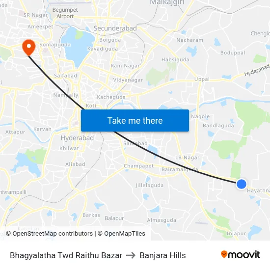 Bhagyalatha Twd Raithu Bazar to Banjara Hills map