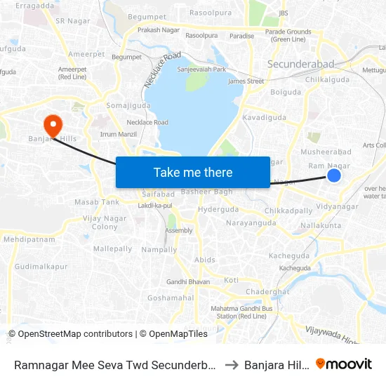 Ramnagar Mee Seva Twd Secunderbad to Banjara Hills map