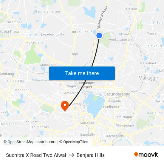 Suchitra X Road Twd Alwal to Banjara Hills map
