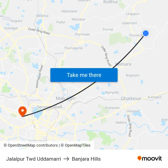 Jalalpur Twd Uddamarri to Banjara Hills map