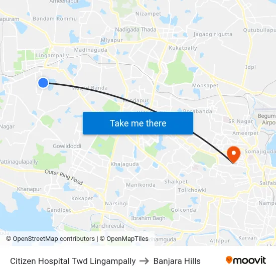 Citizen Hospital Twd Lingampally to Banjara Hills map