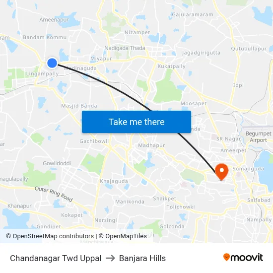 Chandanagar Twd  Uppal to Banjara Hills map