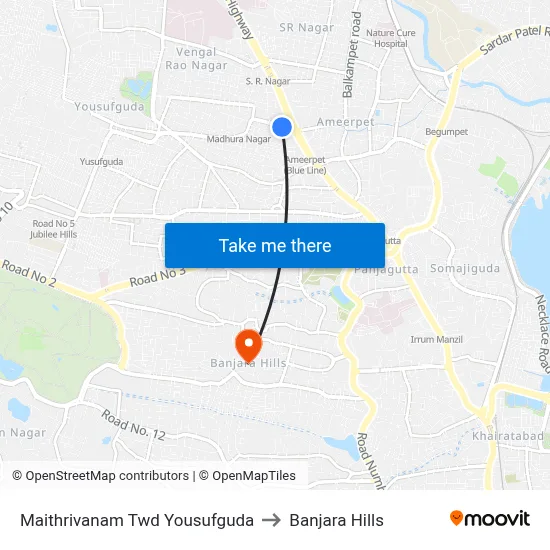 Maithrivanam Twd Yousufguda to Banjara Hills map